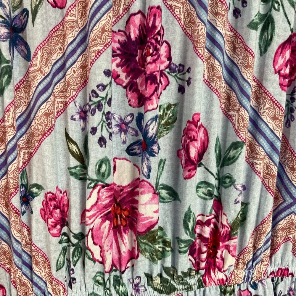 Dreamcatcher Cottage Core Tiered Blue Floral Maxi Dress 10 Blue Pockets - Picture 6 of 11